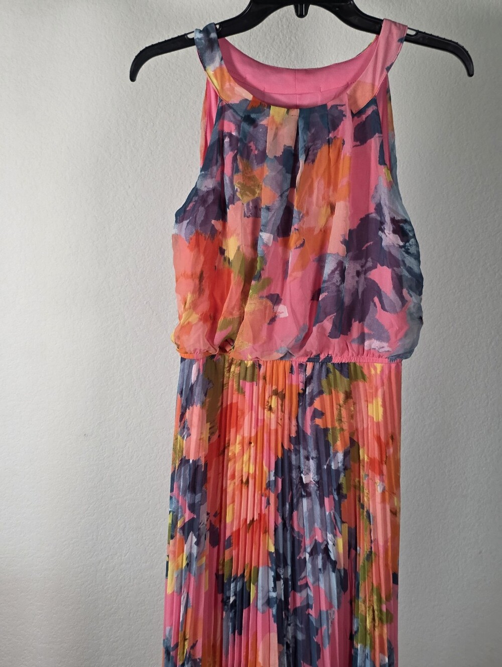 Signature by Robbie Bee Pink Floral Pleated Maxi Dress 6P Sleeveless $99 - Picture 4 of 10